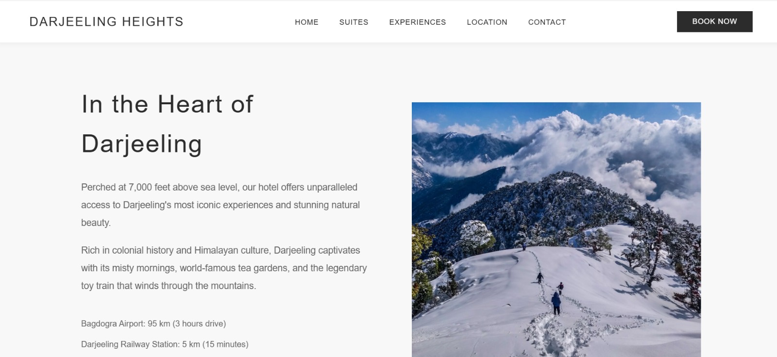 Hotel website rooms and amenities page